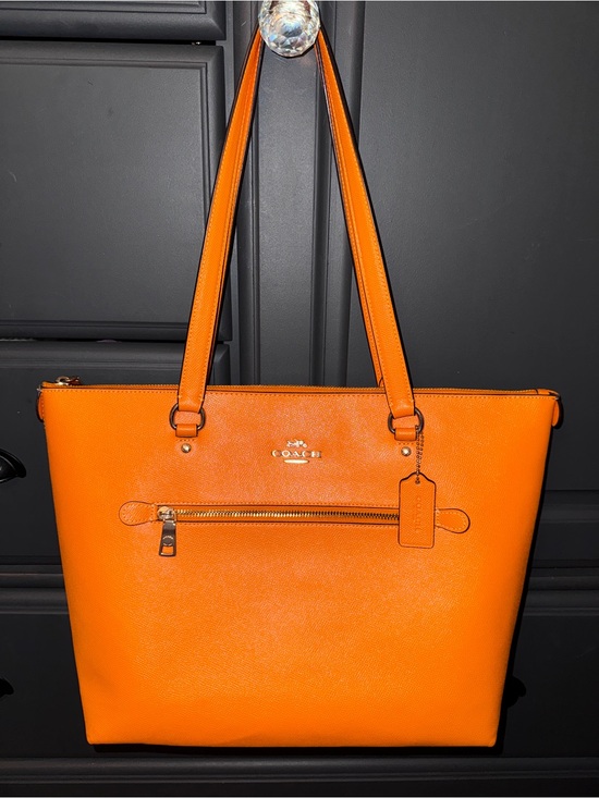 Coach Handbags - Coach Bright Orange Saffiano Leather Tote with Exterior Zip Pocket